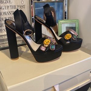 Sophia Webster Jeweled Satin Platform Sandals / New